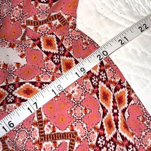 Talbots Womens Size Medium Pink White Geometric Boho Chiffon Long Sleeve Blouse - Picture 7 of 9